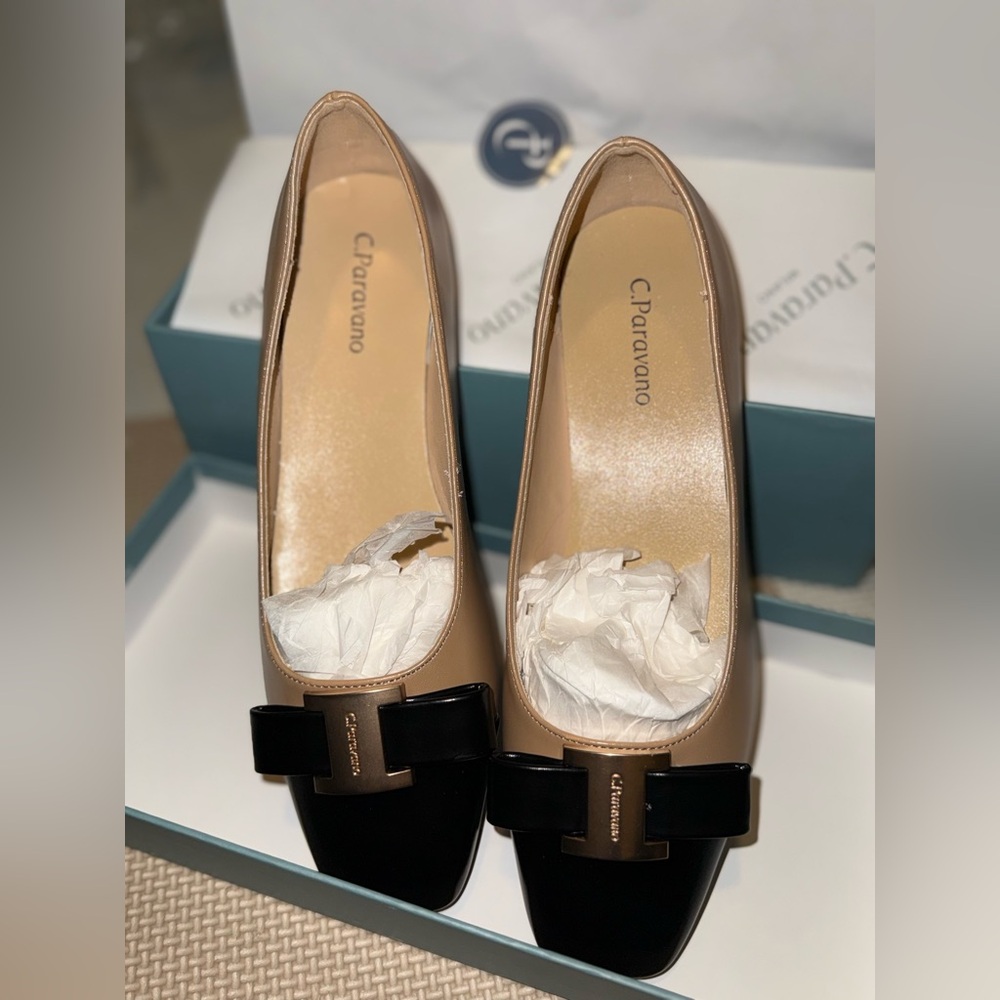 C. Paravano Black and Tan Women's Heels